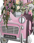 "The Pink Flower Car Wedding" - 3D Pop Up Greetings Card