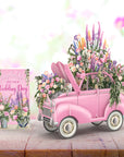 "The Pink Flower Car Wedding" - 3D Pop Up Greetings Card