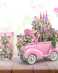 "The Pink Flower Car Wedding" - 3D Pop Up Greetings Card