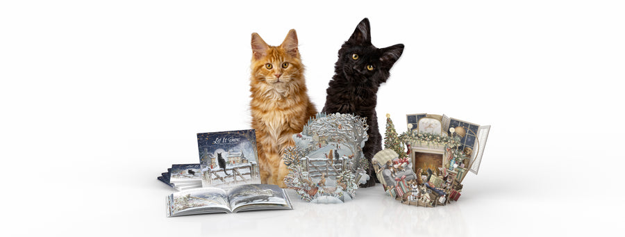 Two Cute Cats with let It Snow Book and 3D Pop Up Crds