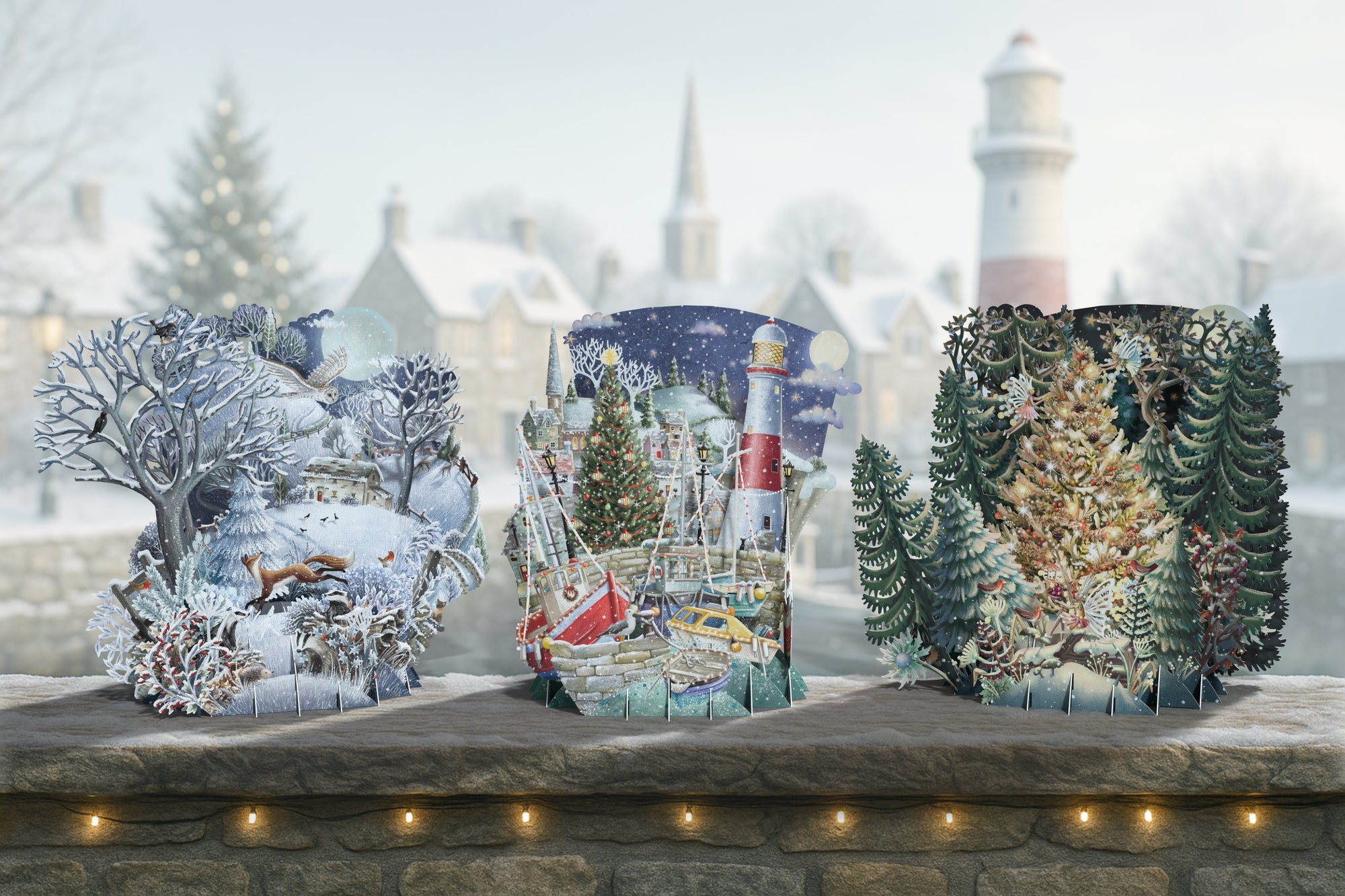 Three Winter Scene Pop Up Christmas Cards