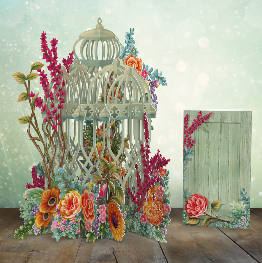 Stunning Floral Cage Pop Up Greetings Card. 3D Card.