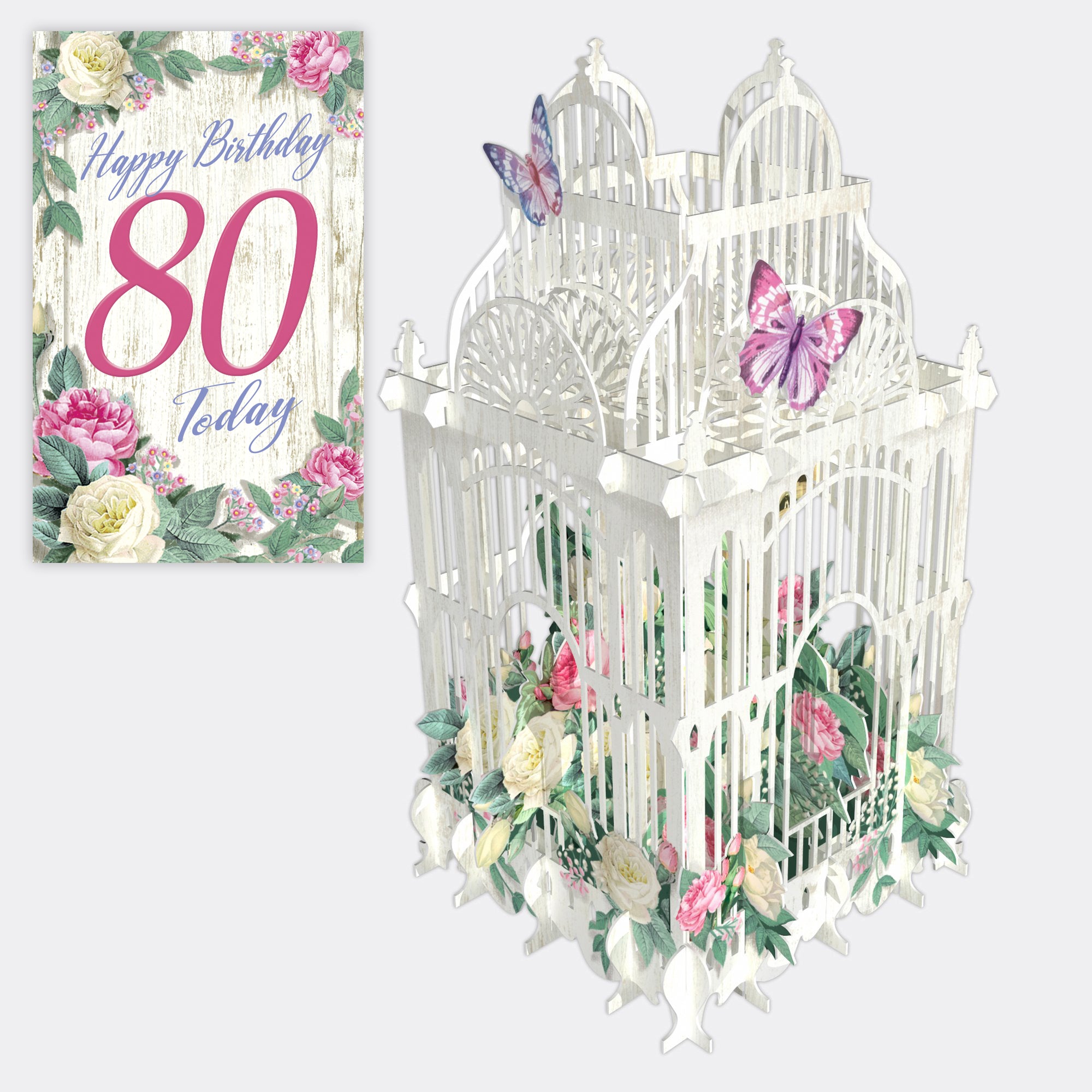 &quot;80 Today Flower Cage&quot; - 3D Pop Up Greetings Card