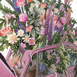 "The Pink Flower Car" - 3D Pop Up Greetings Card