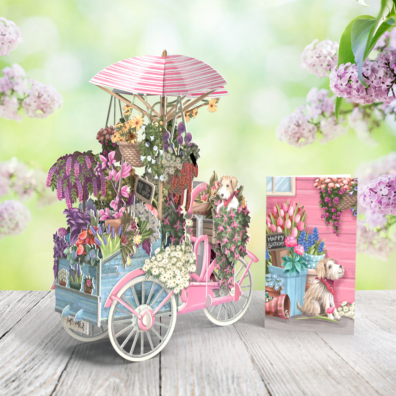 3D Pop Up Card Pink Flower Bicycle 3D009