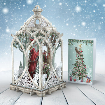 3D Pop Up Christmas Card Santa's White Lantern