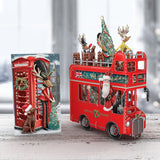 3D Pop Up Christmas Card Santa's red Bus X3D018