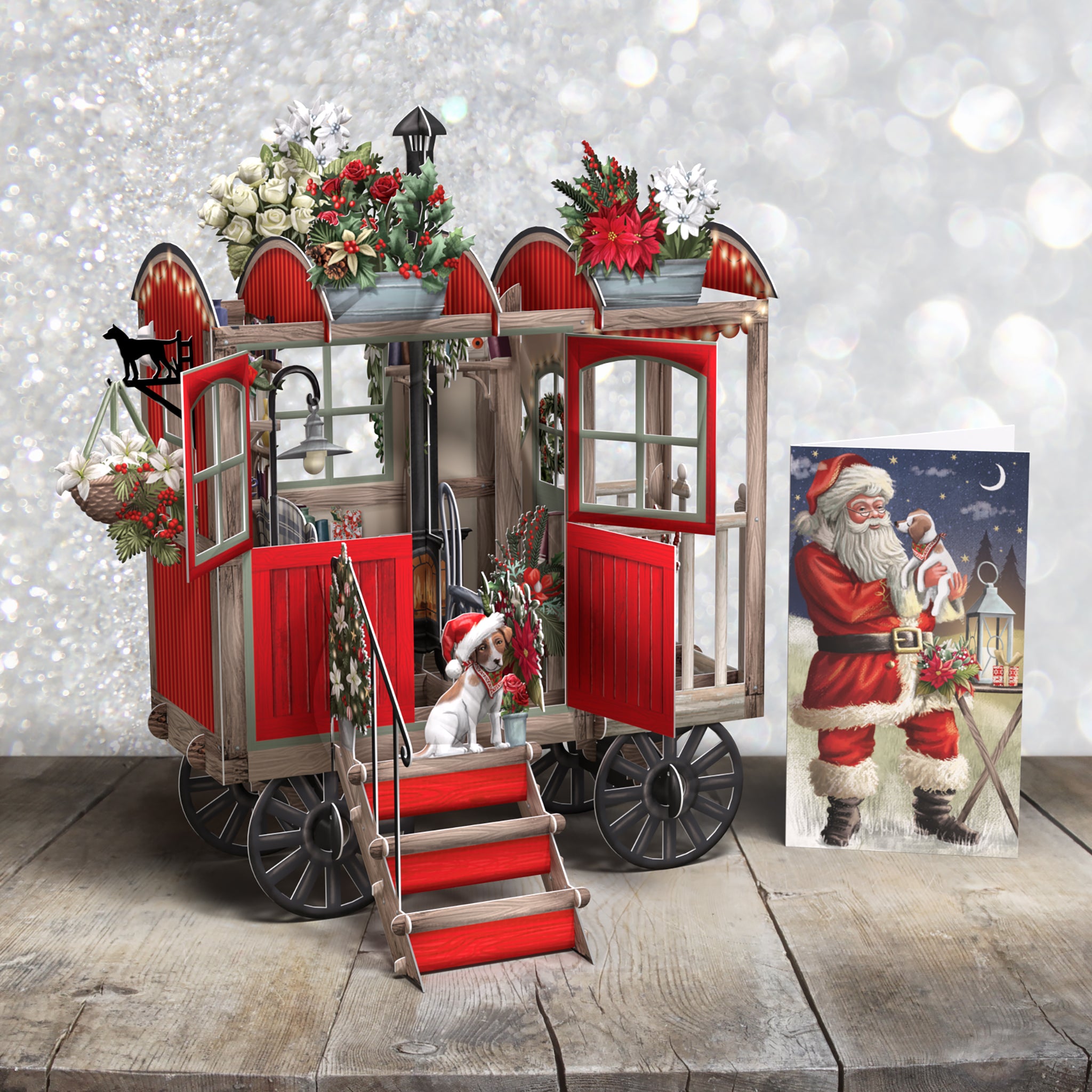 3D Pop Up Christmas Card Santa&#39;s Shepherd&#39;s Hut X3D015