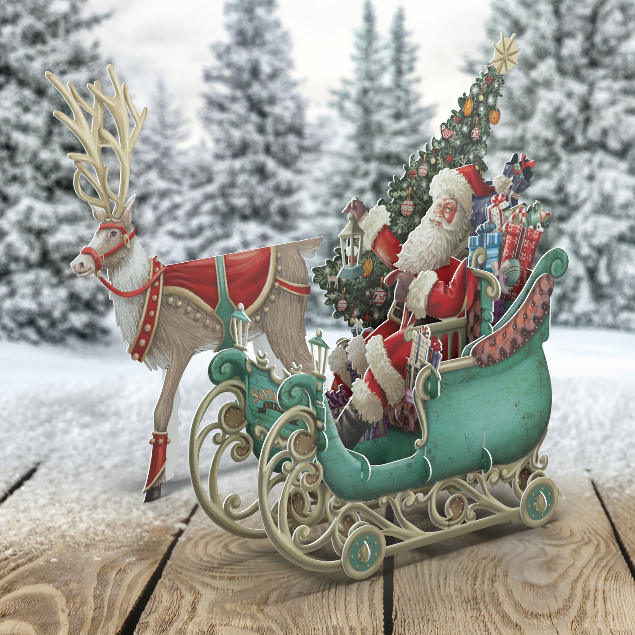 3D Pop Up Christmas Card Santa's Sleigh X3D002