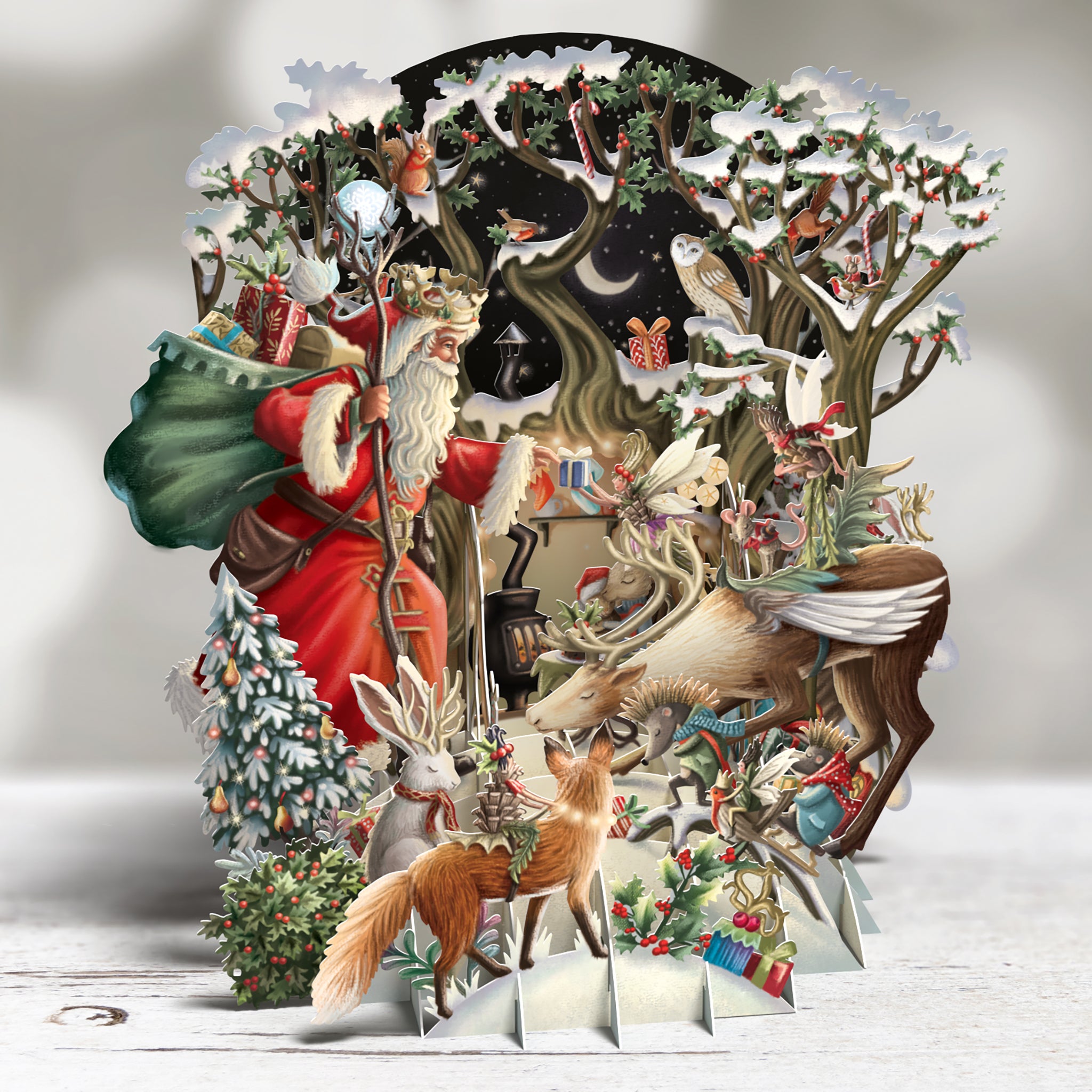 3D Pop Up Christmas Card Santa's Woodland XTW021