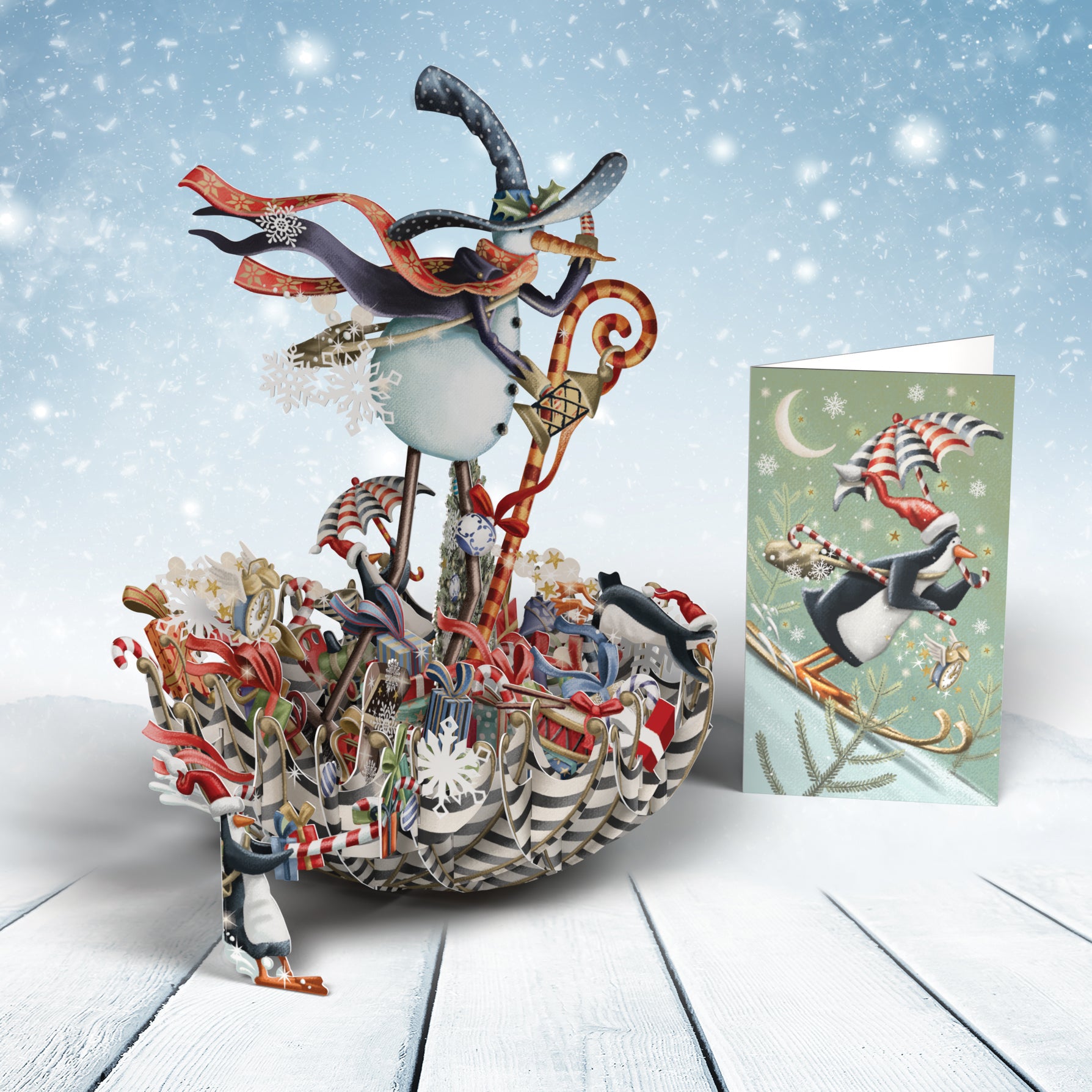 3D Pop Up Christmas Card Snowman's Umbrella