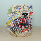 "50th Birthday Man" - Top of the World Pop Up Greetings Card