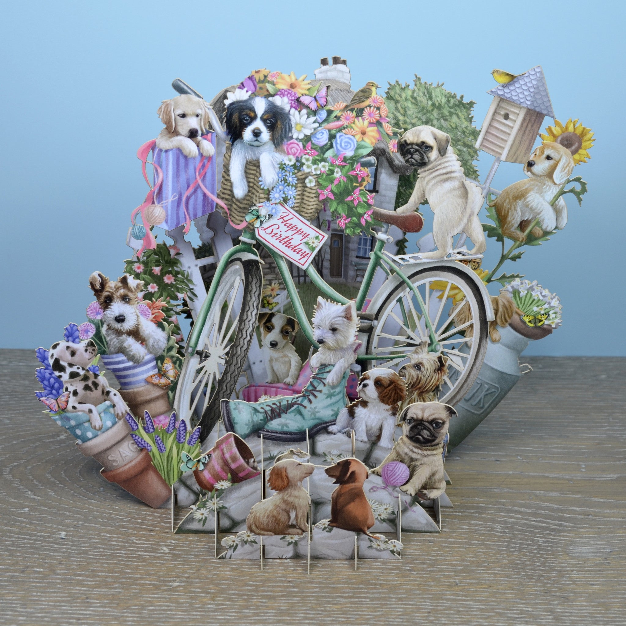 &quot;Happy Birthday&quot; Puppies - Top of the World Pop Up Greetings Card