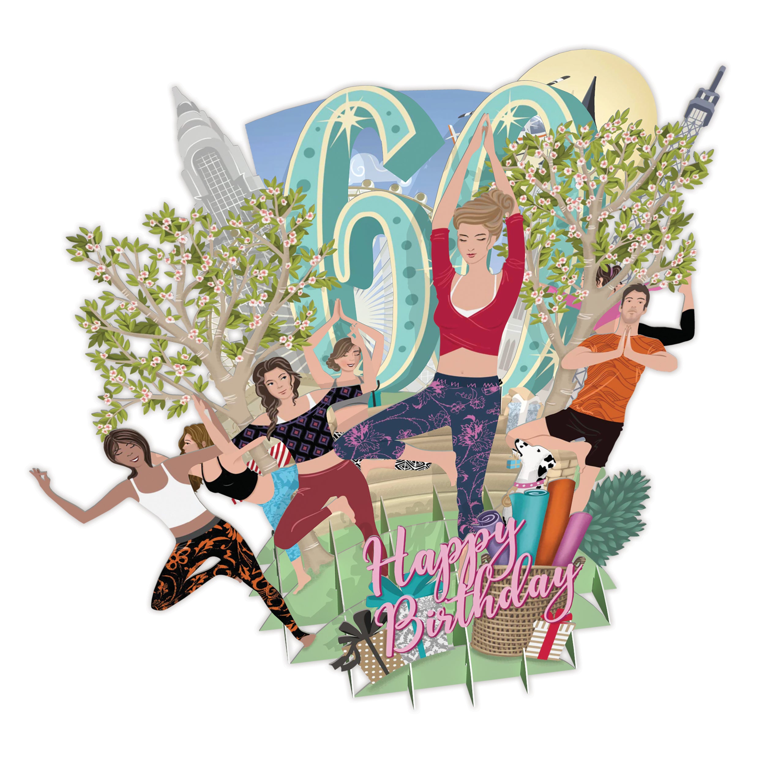 &quot;60 Today Yoga World&quot; - Top of the World Pop Up Greetings Card