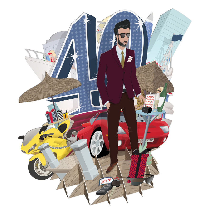 "40th Birthday Man" Top of the World Pop Up Greetings Card