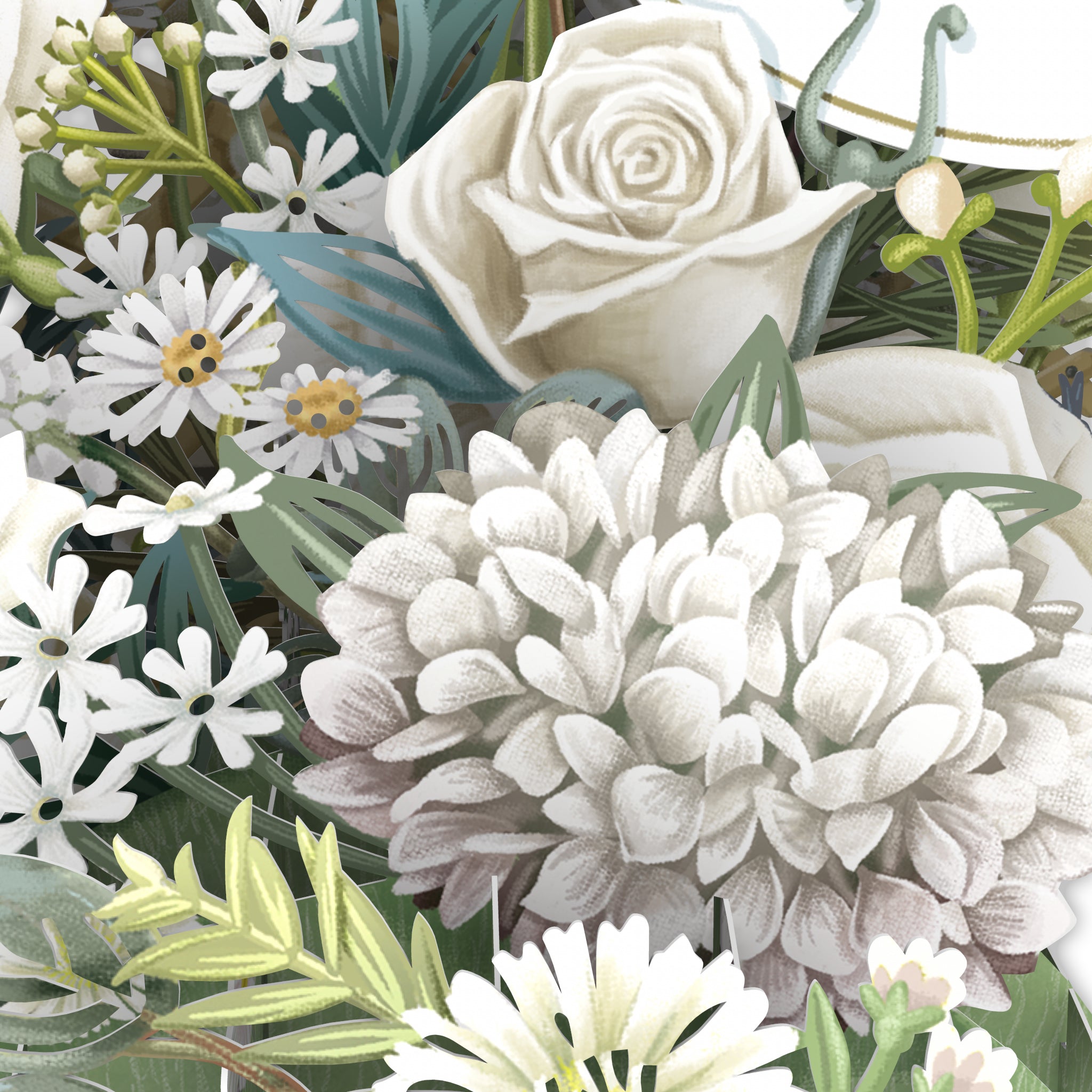 &quot;White Flowers&quot; - Top of the World Pop Up Greetings Card