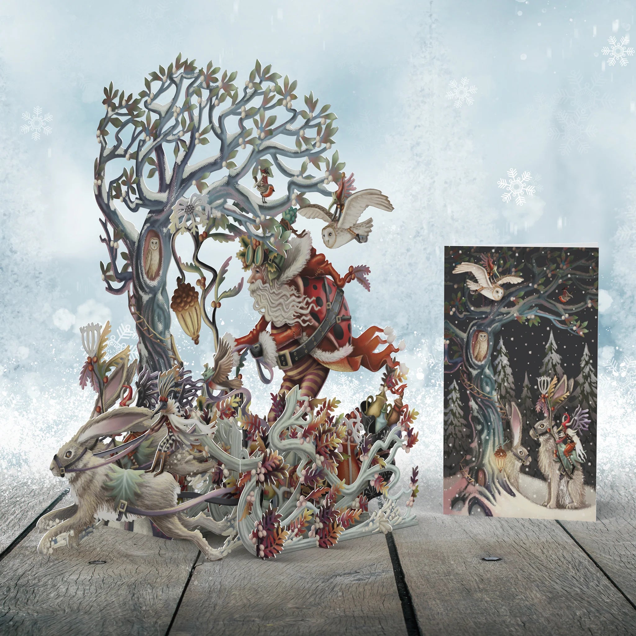 Me&McQ 3D Card Pop Up Card laser Cut Christmas Cards Santa's Hare Sleigh