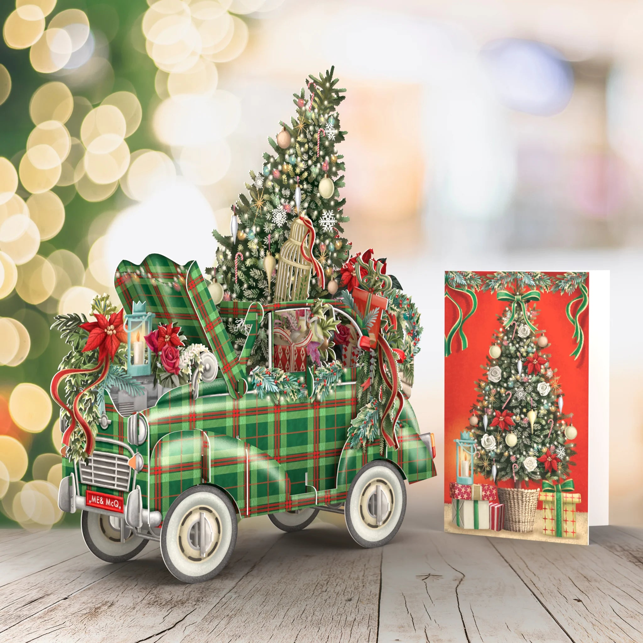 Me&McQ 3D Card Christmas Tartan Car Pop Up Card