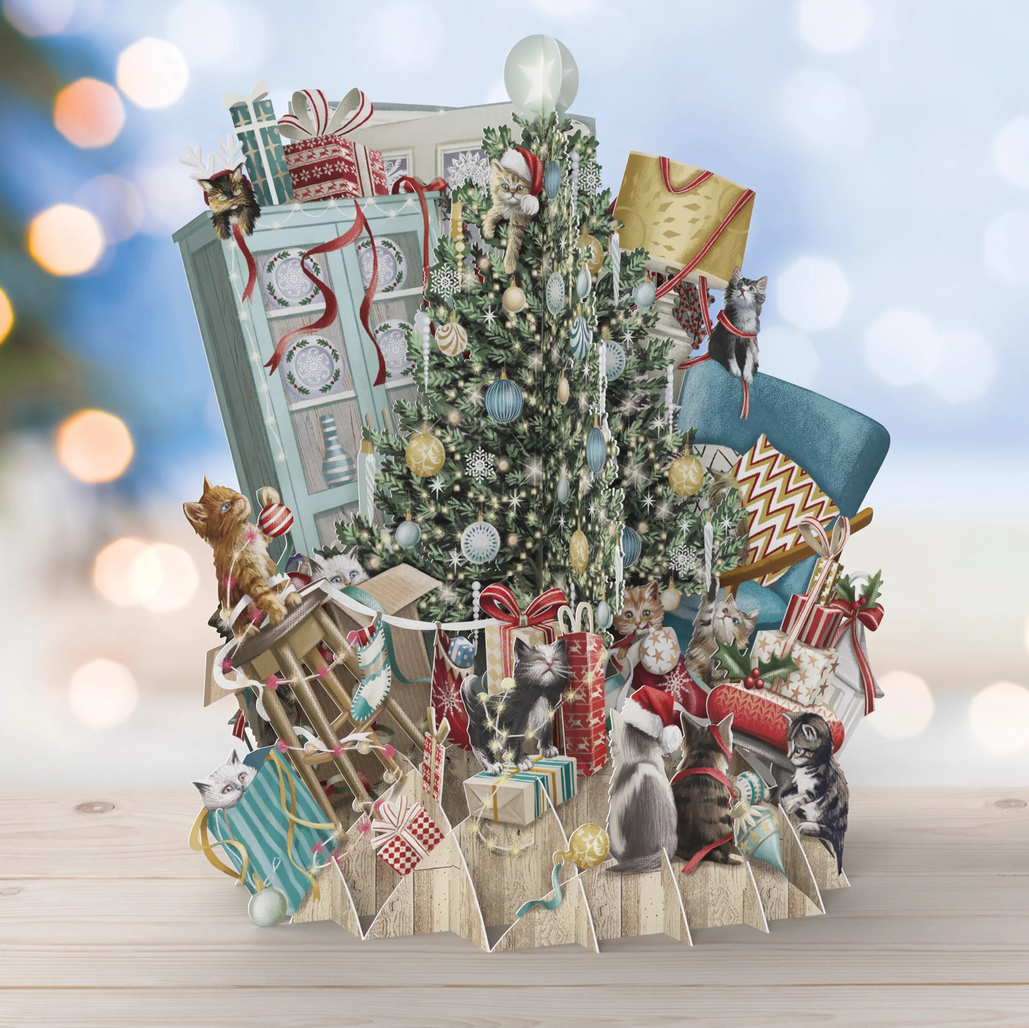 3D laser Cut Pop Up Christmas Card Cats Christmas